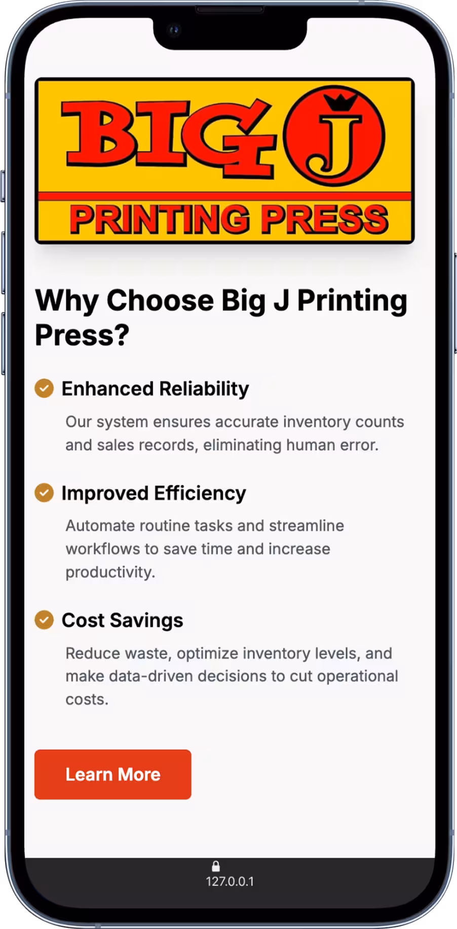BIG J Printing Press — Inventory System mobile
